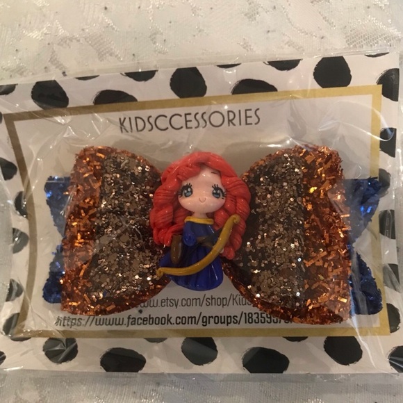 Other - Red-Head Doll Hair Bow - Orange & Blue Glitter